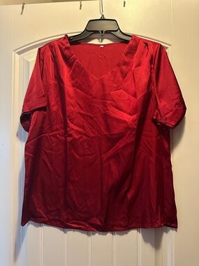 Women's Red V-Neck Satin Top